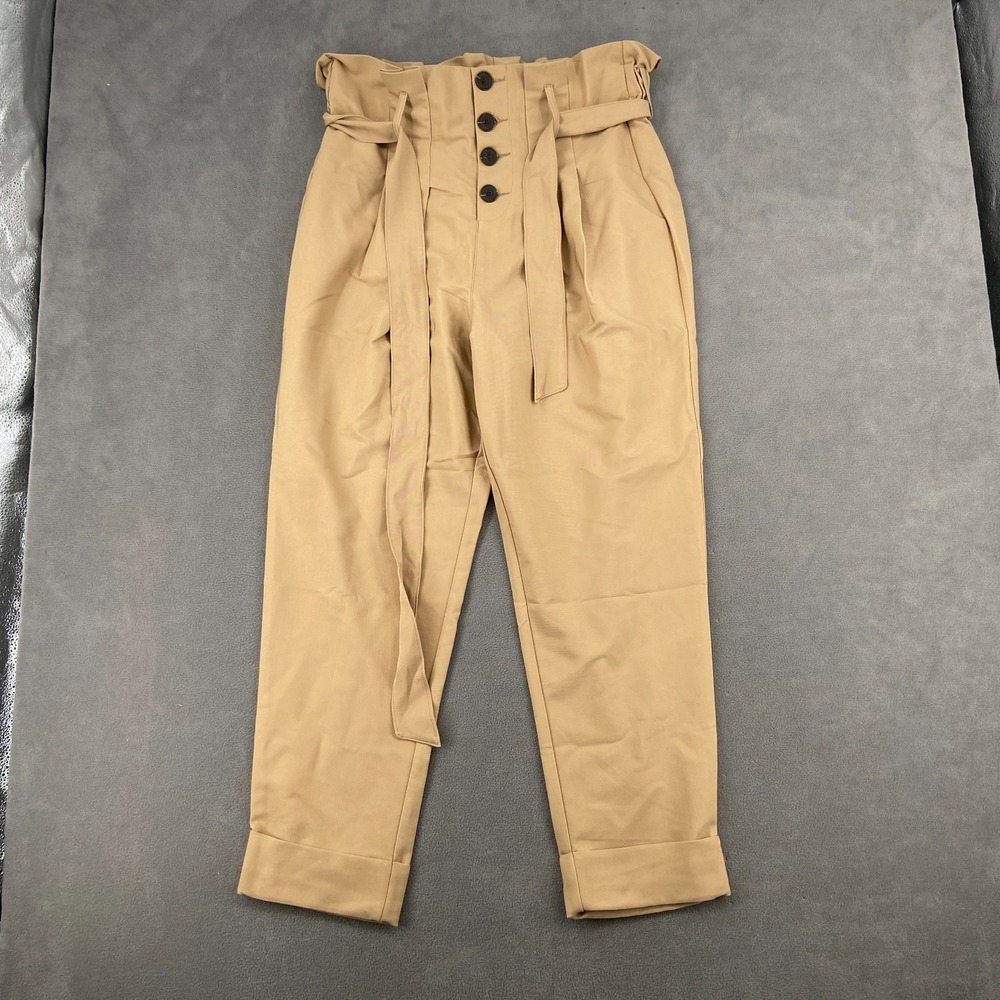 Like an Angel Pants Women 2X Beige Stretch Classic Fit Paperbag Waist Button Fly
